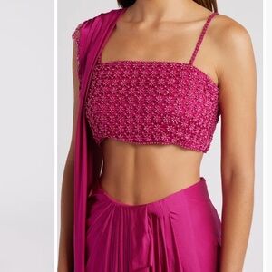 Sani Hot Pink Hand Embroidered Pearl Top